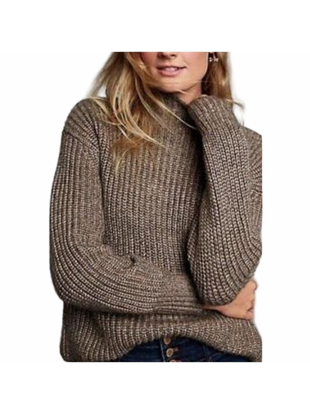 Ann Taylor Brown Metallic Ribbed Mock Neck Boxy Sweater Cozy S